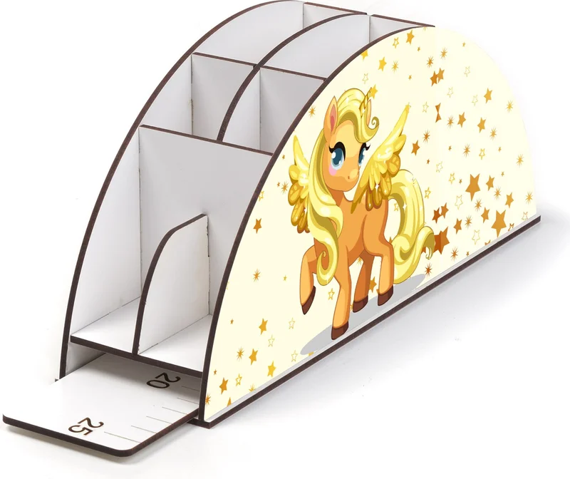 Notpa Wooden Vip Gold Pony Rainbow Ruler Desktop Pencil Holder Organizer For Kids vip9