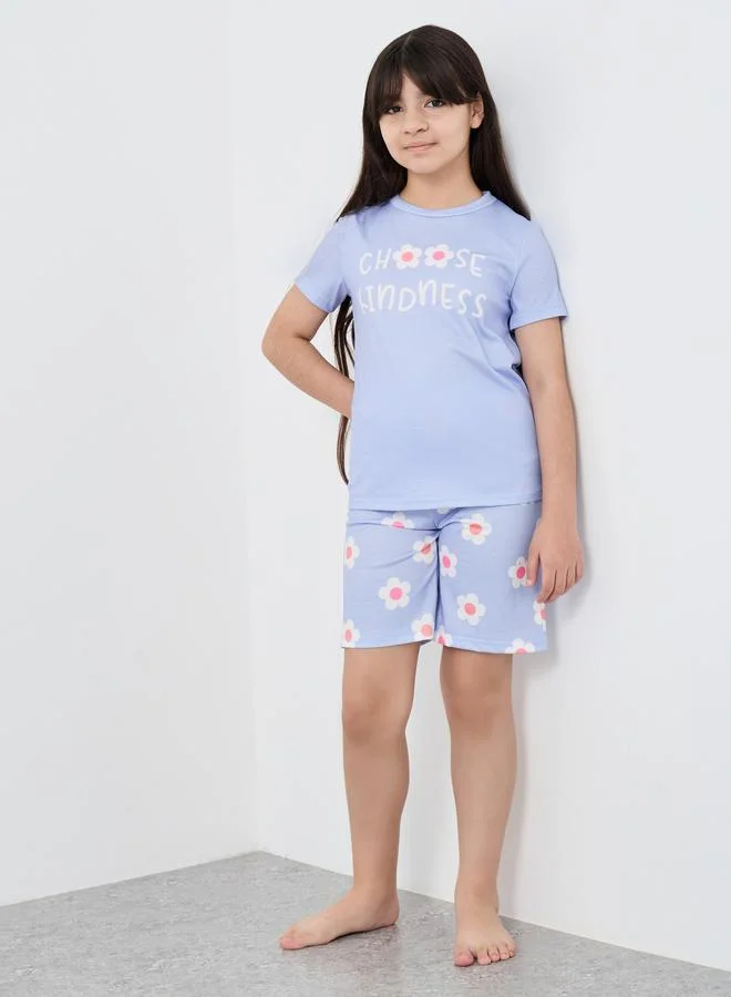ستايلي Styli Floral Print T-Shirt and Shorts Set
