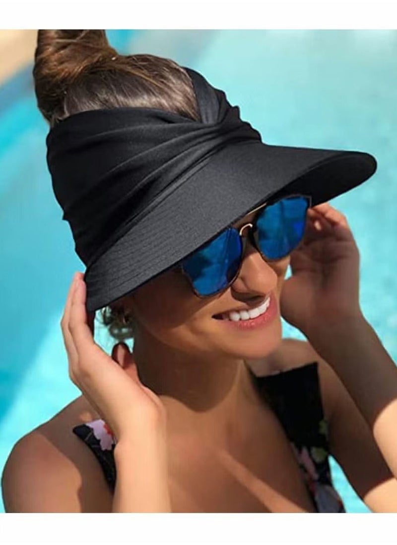 Generic - Sun Hat Women with Sun Beach Visor Cap UV Protection with Wide Brim for Sports Beach Golf Hiking Black UV Protection Beach Tennis Sport Hat - Image 1