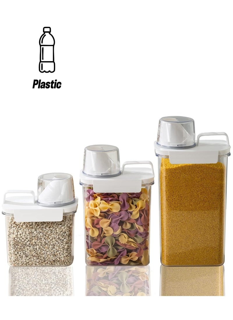 Generic 3PCS Airtight Dry Food Storage Container Pour Spout and Sealing Buckle Food Dispenser Food Storage Box with Measuring Cup Kitchen Cabinet Organizer Food Container (1800ml 2300ml 1100ml)  - Image 1