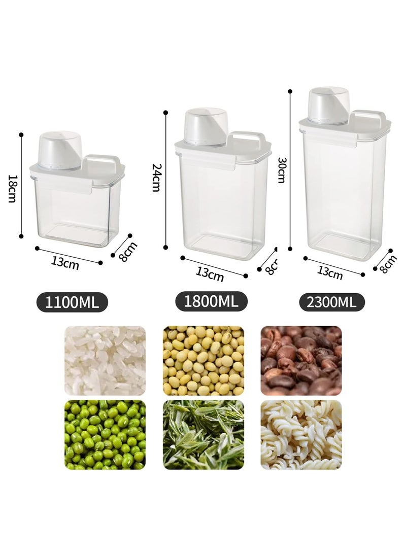 Generic 3PCS Airtight Dry Food Storage Container Pour Spout and Sealing Buckle Food Dispenser Food Storage Box with Measuring Cup Kitchen Cabinet Organizer Food Container (1800ml 2300ml 1100ml)  - Image 2