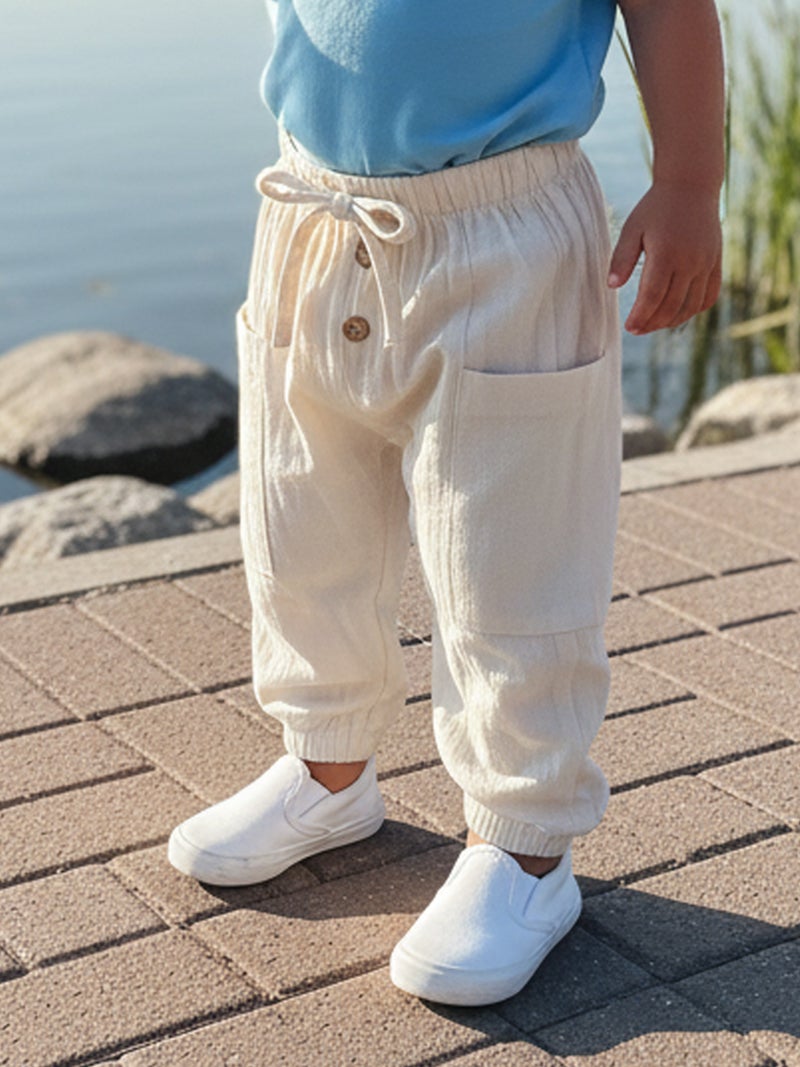 Baby Boys Pants Elastic Waist Solid Color Jogger Pants Casual Cargo Trousers with Pockets - Image 2