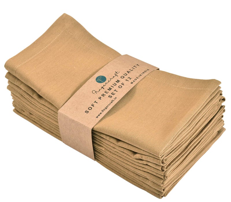 FINGERCRAFT Cloth Napkins  Cotton Linen Blend 12 Pack Easter Special Beige Premium Quality  Mitered Corners for Restaurant Home Every Day Use Napkins are Pre Shrunk and Good Absorbency Beige/Gold  - Image 2