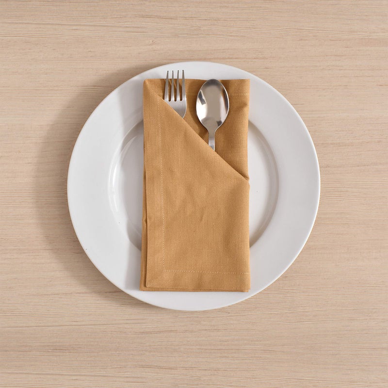 FINGERCRAFT Cloth Napkins  Cotton Linen Blend 12 Pack Easter Special Beige Premium Quality  Mitered Corners for Restaurant Home Every Day Use Napkins are Pre Shrunk and Good Absorbency Beige/Gold  - Image 3