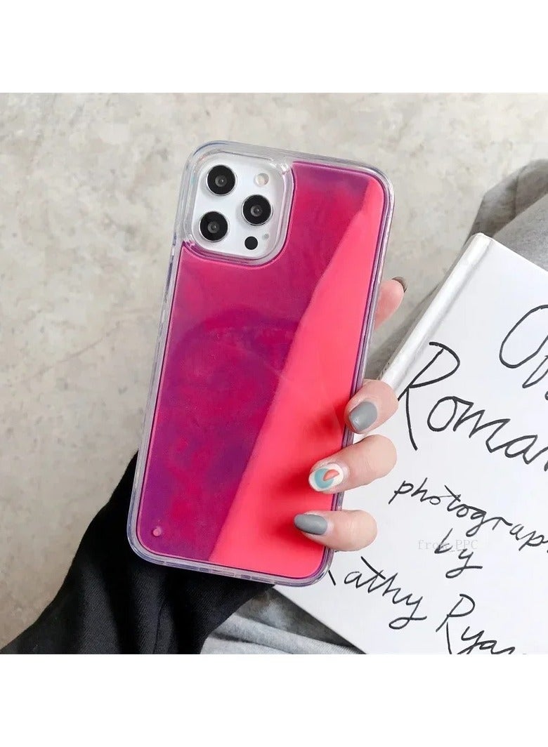 AROAQ Luminous Liquid Glitter Moving Sand Phone Case for iPhone 14 15 16 Pro Max Glow in the Dark Hard Protective Quicksand Back Cover