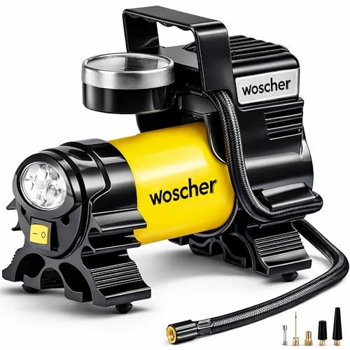 Woscher Boltflow 100% Copper Motor Tyre Inflator for Car and Bike, Air Pump for Car Tyre | 12V DC Superfast 150 PSI Inflation | Metal Body, Emergency LED Light, Bag | Tyre Inflator Kit | 2 Yr Warranty - Image 1