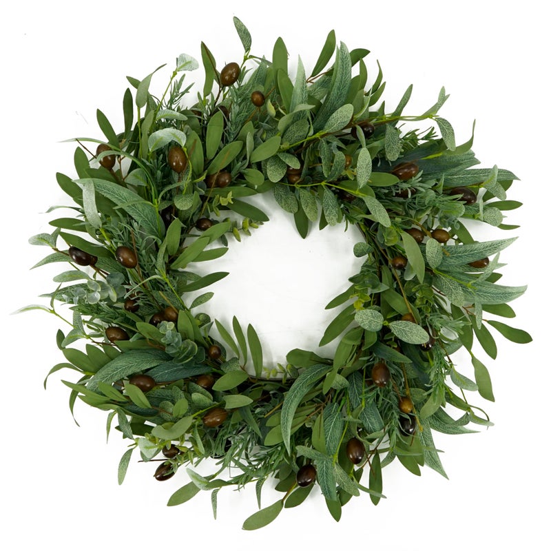 WreathDream 22 inch Olive Wreaths for Front Door Greenery Wreath with Olive Leaves, Bean for All Season Front Door Indoor Outdoor Farmhouse Home Wall Window Festival Wedding Decor - Image 1