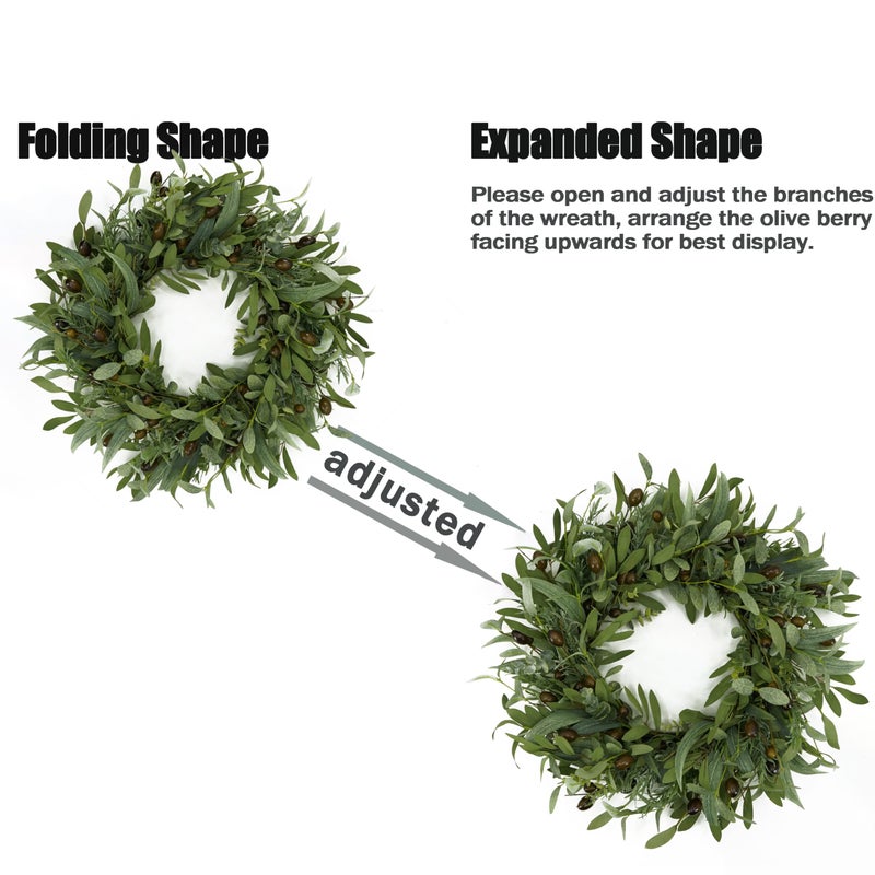 WreathDream 22 inch Olive Wreaths for Front Door Greenery Wreath with Olive Leaves, Bean for All Season Front Door Indoor Outdoor Farmhouse Home Wall Window Festival Wedding Decor - Image 5