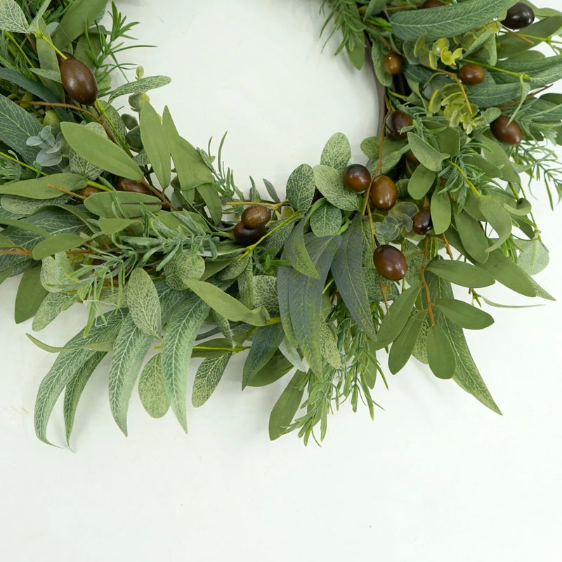 WreathDream 22 inch Olive Wreaths for Front Door Greenery Wreath with Olive Leaves, Bean for All Season Front Door Indoor Outdoor Farmhouse Home Wall Window Festival Wedding Decor - Image 3