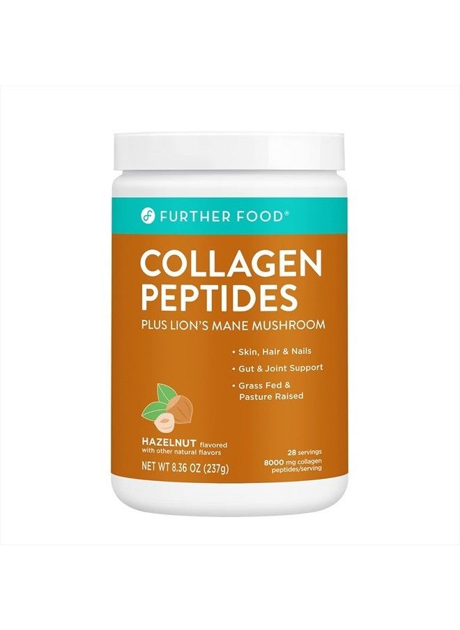 Further Food Collagen Peptide Powder Hazelnut Blend with Lion's Mane Mushroom, Grass-Fed Hydrolyzed Type 1 & 3 Protein, Gut Health + Joint, Hair, Skin, Nails, Paleo Keto Sugar-Free (28 Servings)  - Image 1