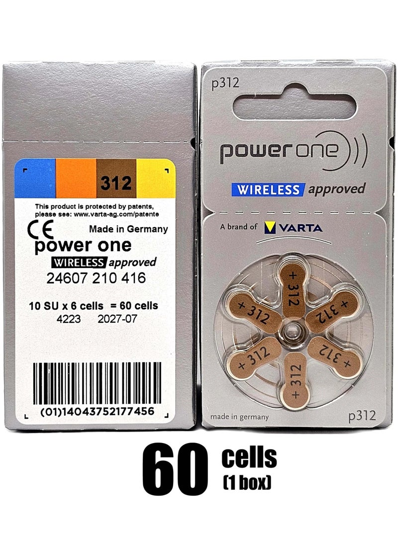 Power One 1.45V Original High Level Hearing Aid Batteries PowerOne P312 Pack Of 60 Pieces (German)  - Image 2