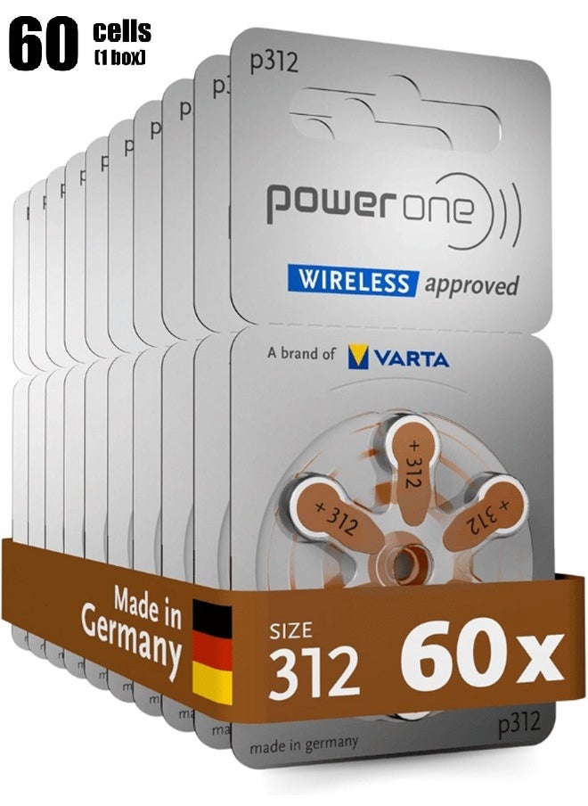 Power One 1.45V Original High Level Hearing Aid Batteries PowerOne P312 Pack Of 60 Pieces (German)  - Image 5