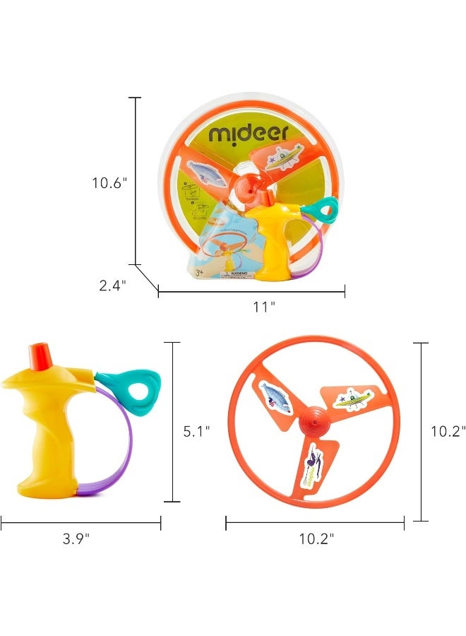 Mideer Flying Disc Launcher Toy for Kids – Rip Cord Flying Saucer with 10 Inch Propeller Wings, Pull String Outdoor Flying Toy that Soars Over 50 Feet, STEM Action Toy for Kids Age 3+ - Image 2