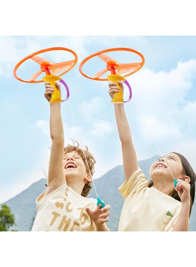 Mideer Flying Disc Launcher Toy for Kids – Rip Cord Flying Saucer with 10 Inch Propeller Wings, Pull String Outdoor Flying Toy that Soars Over 50 Feet, STEM Action Toy for Kids Age 3+ - Image 5