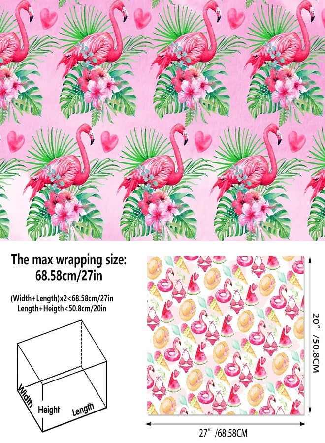 HOWAF 12 Flamingo Wrapping Paper, Hawaiian Flamingo Wrapping Paper, Pink Summer Birthday Wrapping Paper Folded Flat DIY Craft Gift for Summer Christmas Party, Baby Shower Decoration - Image 2