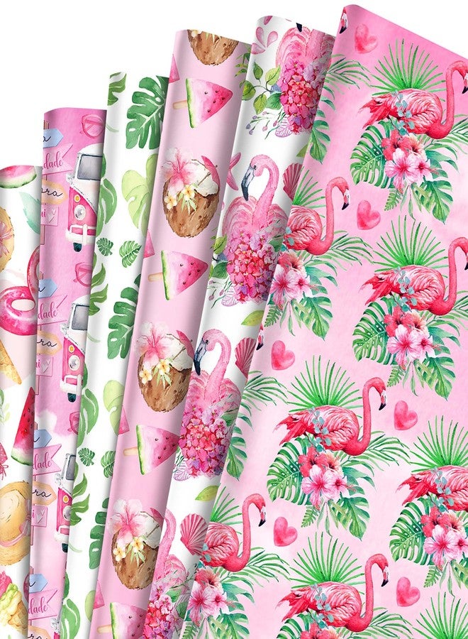 HOWAF 12 Flamingo Wrapping Paper, Hawaiian Flamingo Wrapping Paper, Pink Summer Birthday Wrapping Paper Folded Flat DIY Craft Gift for Summer Christmas Party, Baby Shower Decoration - Image 1