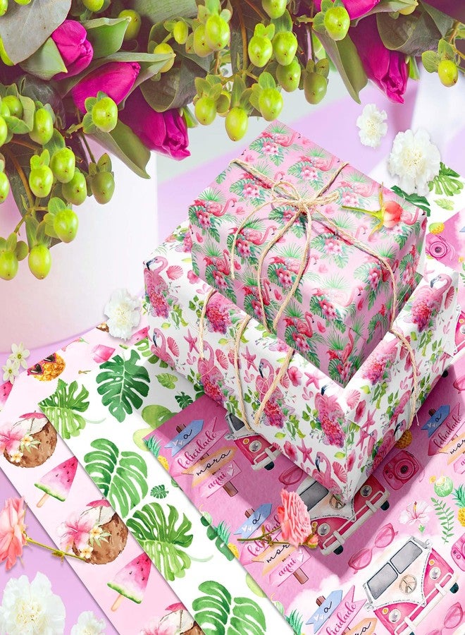 HOWAF 12 Flamingo Wrapping Paper, Hawaiian Flamingo Wrapping Paper, Pink Summer Birthday Wrapping Paper Folded Flat DIY Craft Gift for Summer Christmas Party, Baby Shower Decoration - Image 5