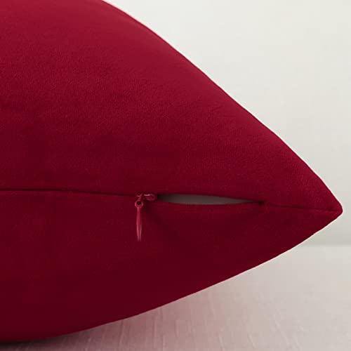 mixeoo Comfy Christmas Red Throw Pillow Covers Decorative Square Solid Thick Velvet Super Soft Cushion Cases Home Decor for Sofa Couch Living Room Chair, Set of 2, 18 x 18 Inch - Image 4