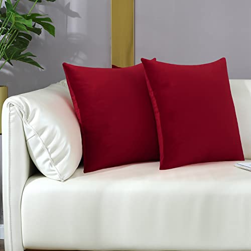 mixeoo Comfy Christmas Red Throw Pillow Covers Decorative Square Solid Thick Velvet Super Soft Cushion Cases Home Decor for Sofa Couch Living Room Chair, Set of 2, 18 x 18 Inch - Image 3