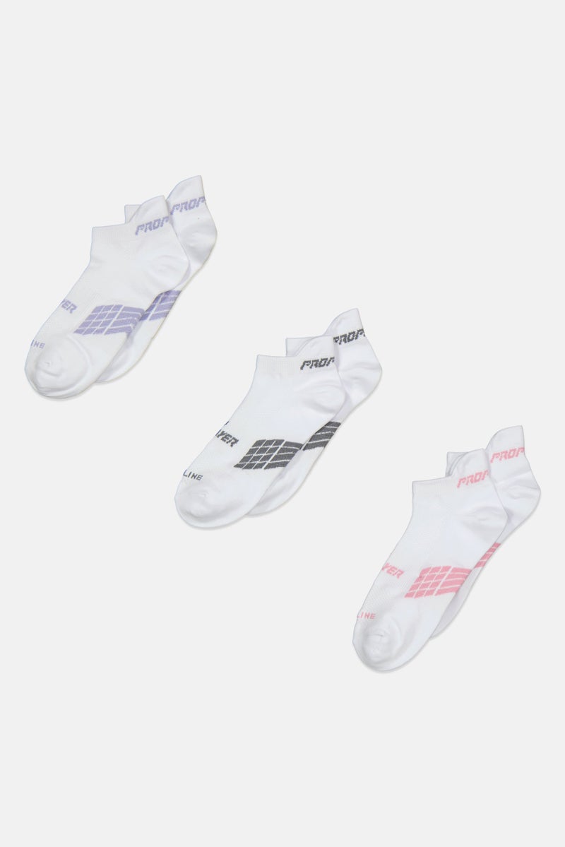 Pro Player Women 3 Pairs Brand Logo Low Cut Socks, White - Image 1