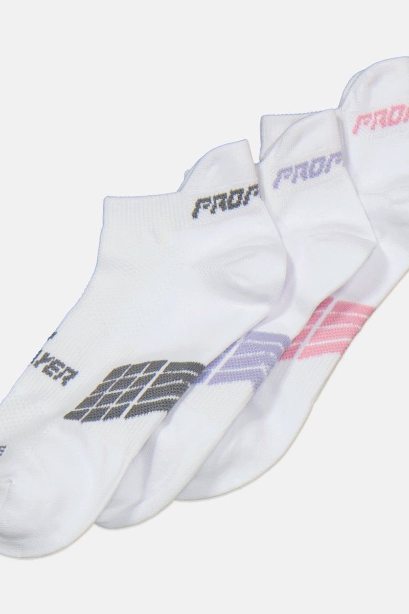 Pro Player Women 3 Pairs Brand Logo Low Cut Socks, White - Image 2