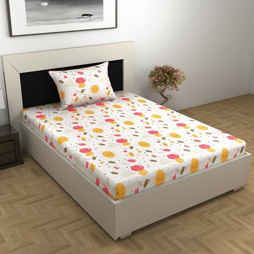 Divine Casa 144 TC 100% Cotton Bedsheet for Single Bed with 1 Pillow Cover (Size 145 X 223 cm, Abstract, Marlin White) - Image 1