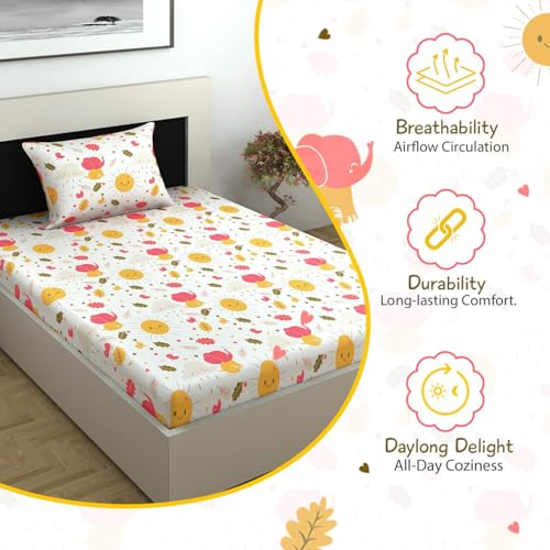 Divine Casa 144 TC 100% Cotton Bedsheet for Single Bed with 1 Pillow Cover (Size 145 X 223 cm, Abstract, Marlin White) - Image 5