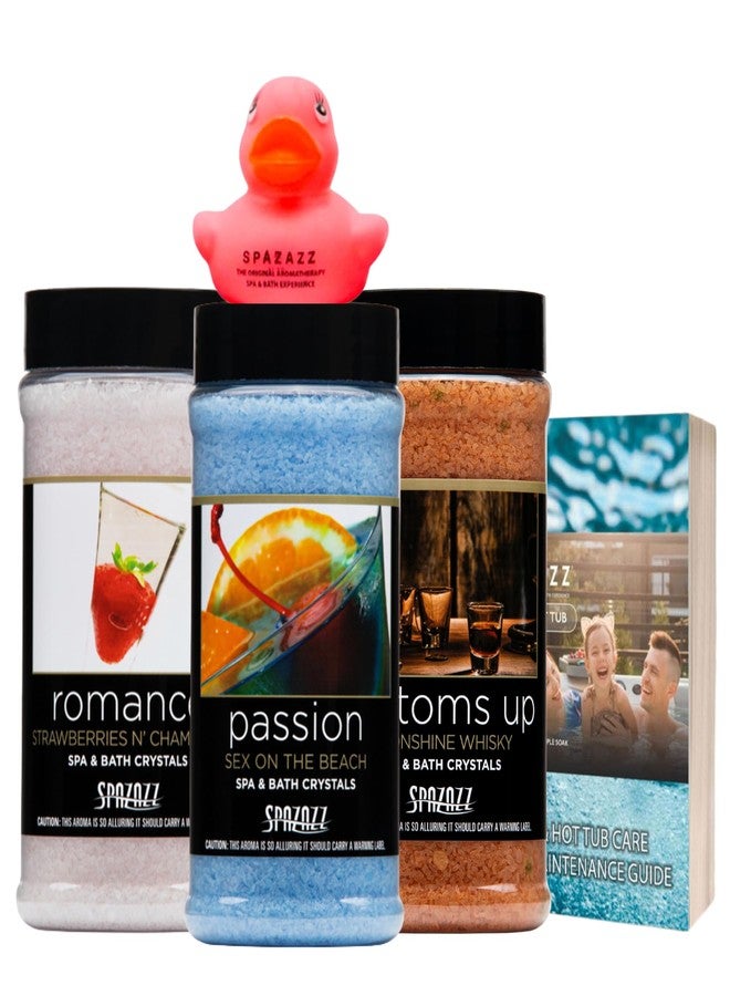 Spazazz Hot Tub Aromatherapy Passion and Romance Gift Bundle - Three 17 Oz Bath Salts in Bottoms Up, Passion & Romance with Rubber Duck & Hot Tub Care eBook - Image 1