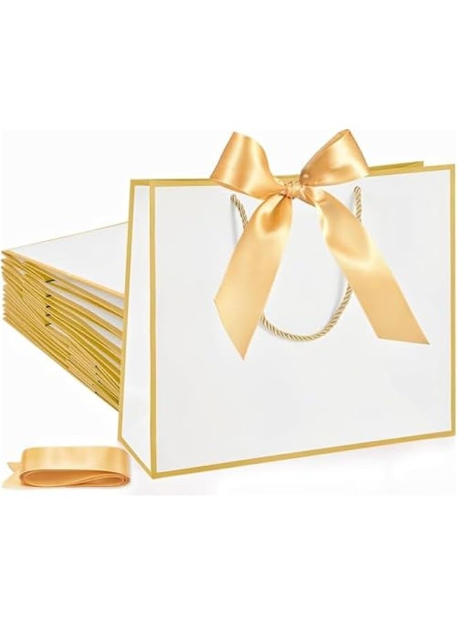 تراسل 12 قطعة أكياس هدايا شكرًا لك مع مقابض 11.8 × 10 × 4 بوصة أكياس ورقية مع أكياس تغليف هدايا بشريط معقود لحفلات الزفاف والتخرج، هدايا عيد ميلاد حفلات أعياد الميلاد، هدايا العروسين - Image 1