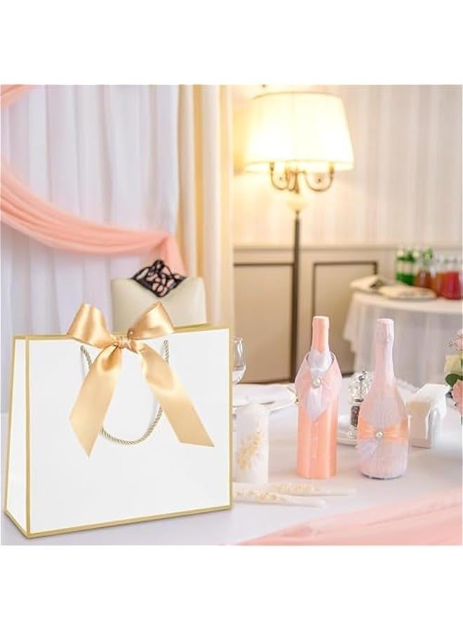 تراسل 12 قطعة أكياس هدايا شكرًا لك مع مقابض 11.8 × 10 × 4 بوصة أكياس ورقية مع أكياس تغليف هدايا بشريط معقود لحفلات الزفاف والتخرج، هدايا عيد ميلاد حفلات أعياد الميلاد، هدايا العروسين - Image 3