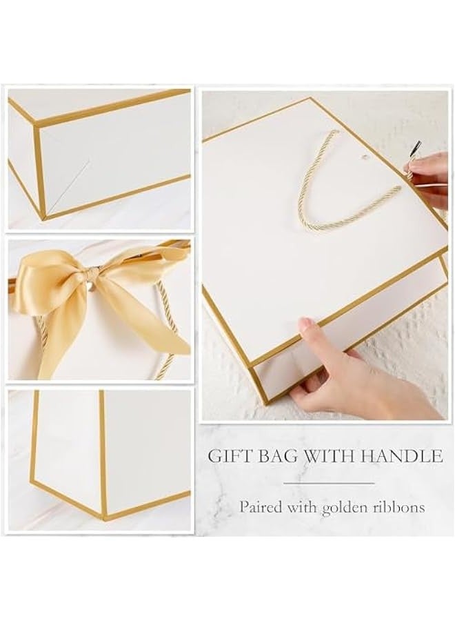 تراسل 12 قطعة أكياس هدايا شكرًا لك مع مقابض 11.8 × 10 × 4 بوصة أكياس ورقية مع أكياس تغليف هدايا بشريط معقود لحفلات الزفاف والتخرج، هدايا عيد ميلاد حفلات أعياد الميلاد، هدايا العروسين - Image 5