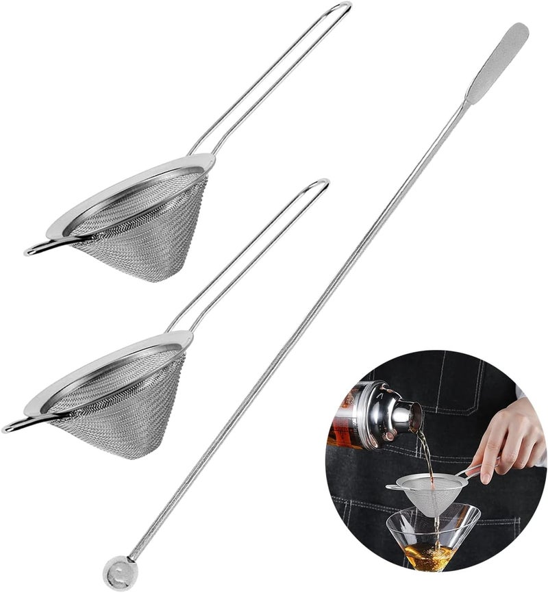Restynic 2-Piece Fine Mesh Cocktail Strainer Set with Muddler, Double-Filtering for Perfect Drinks at Home, Professional Bar Tools, Ideal for Bartenders & Mixologists - Image 3