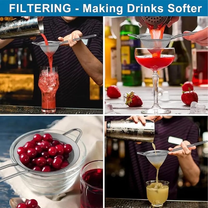 Restynic 2-Piece Fine Mesh Cocktail Strainer Set with Muddler, Double-Filtering for Perfect Drinks at Home, Professional Bar Tools, Ideal for Bartenders & Mixologists - Image 4