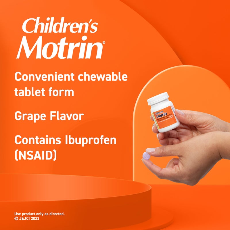 Motrin Children's Chewable Tablets with Ibuprofen, Kids' Fever Reducer & Pain Reliever for Sore Throat, Fever, Toothache & Pain Relief, Grape Flavor, 24 Ct - Image 3
