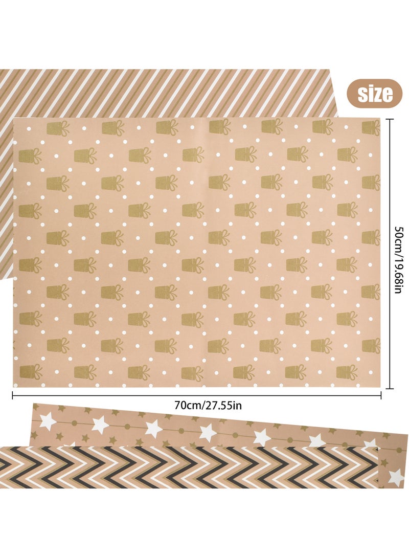 Gift Wrapping Paper, 7 Sheets Brown Kraft Paper with Various Patterns,70 x 50cm Gift Wraps for Women, Men, Party, All Occasions - Image 2