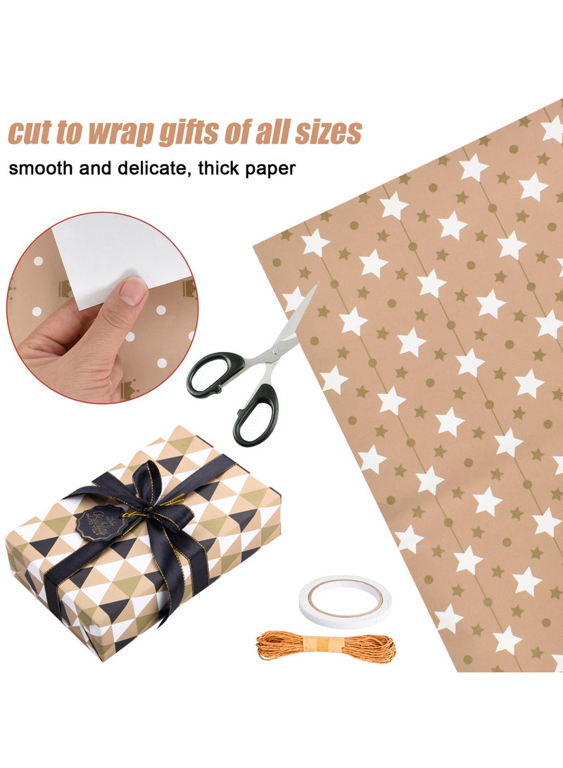 Gift Wrapping Paper, 7 Sheets Brown Kraft Paper with Various Patterns,70 x 50cm Gift Wraps for Women, Men, Party, All Occasions - Image 5