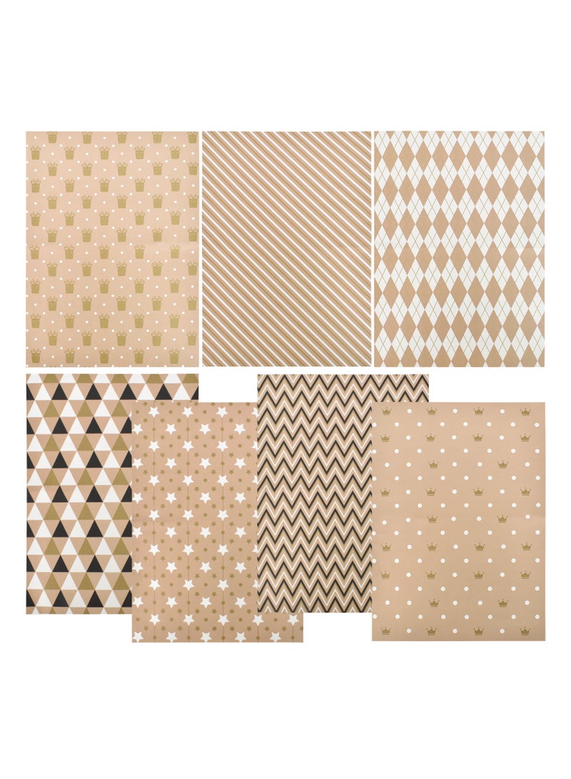 Gift Wrapping Paper, 7 Sheets Brown Kraft Paper with Various Patterns,70 x 50cm Gift Wraps for Women, Men, Party, All Occasions - Image 1