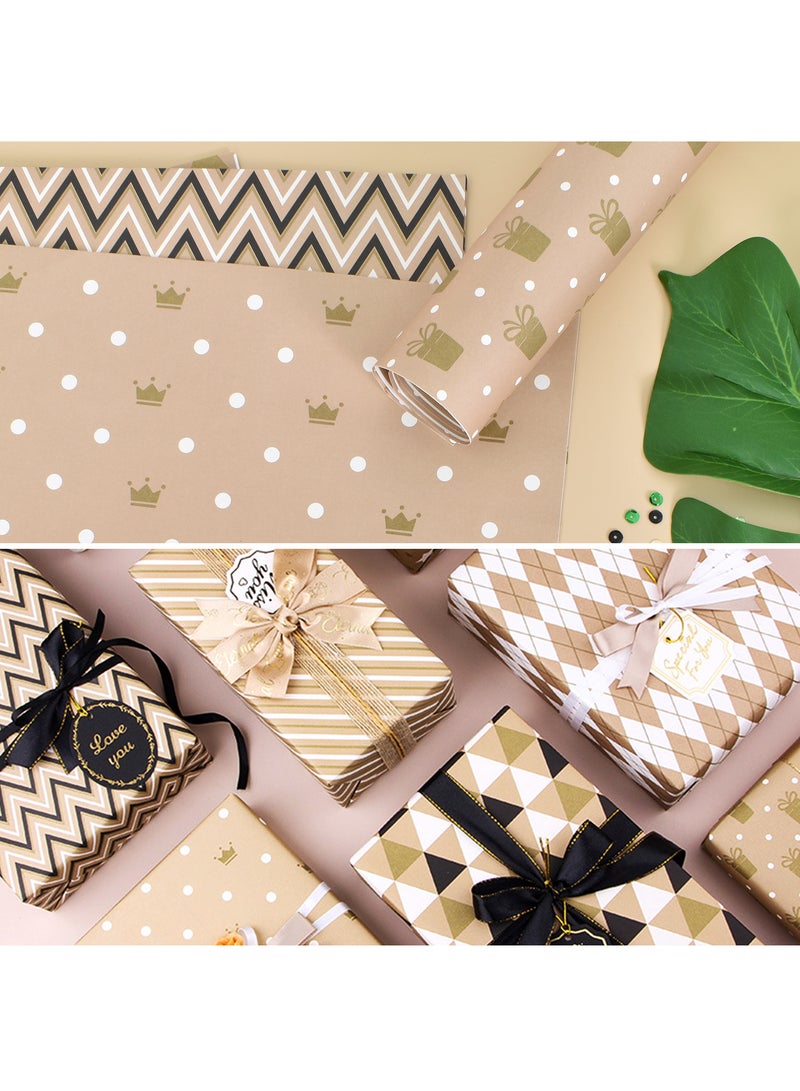 Gift Wrapping Paper, 7 Sheets Brown Kraft Paper with Various Patterns,70 x 50cm Gift Wraps for Women, Men, Party, All Occasions - Image 4