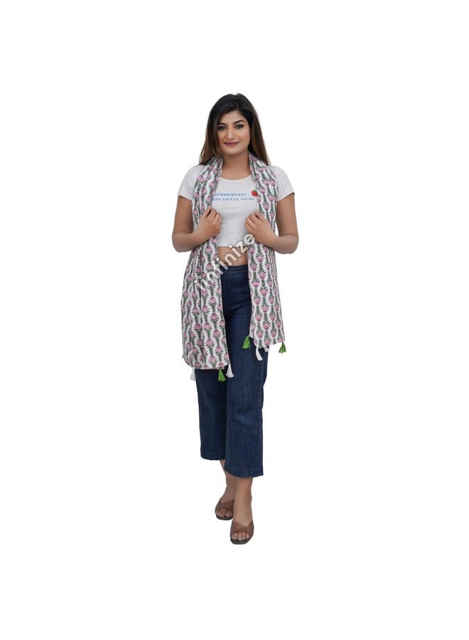 iinfinize Stylish Neck Coverchief Scarves Flower Design Summer Scarf Girls Scarf 100% Pure Cotton Stole Hand Block Printed Dupatta - Image 1