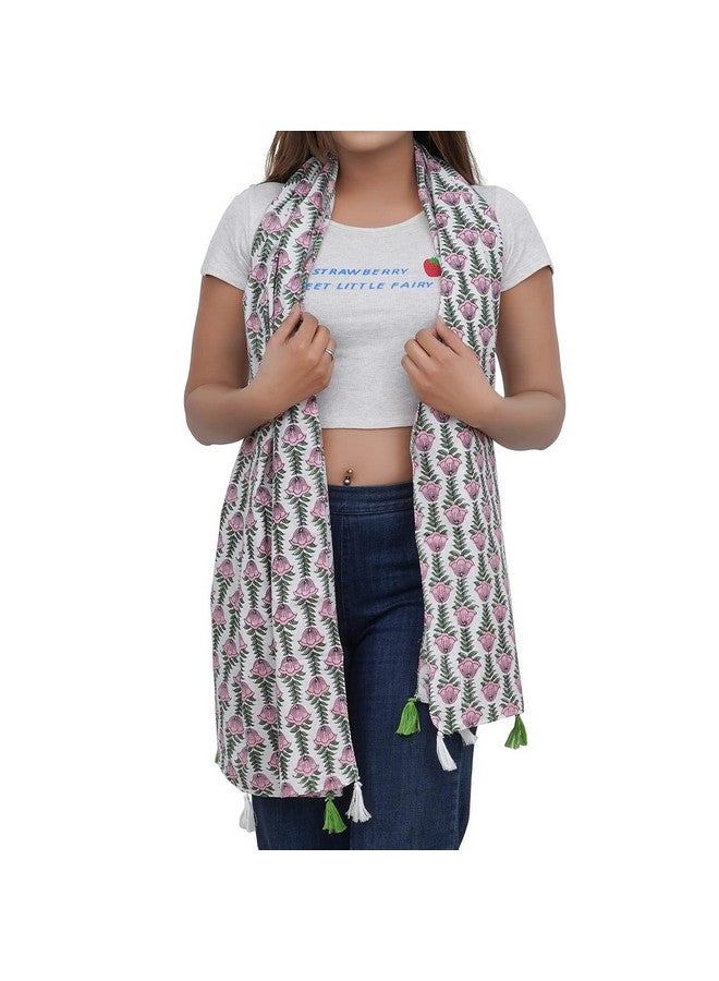 iinfinize Stylish Neck Coverchief Scarves Flower Design Summer Scarf Girls Scarf 100% Pure Cotton Stole Hand Block Printed Dupatta - Image 3