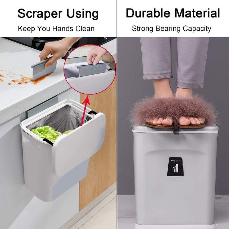 2.4-gallon hanging compost bin with lid, suitable for countertop or under-sink placement, gray - Image 2