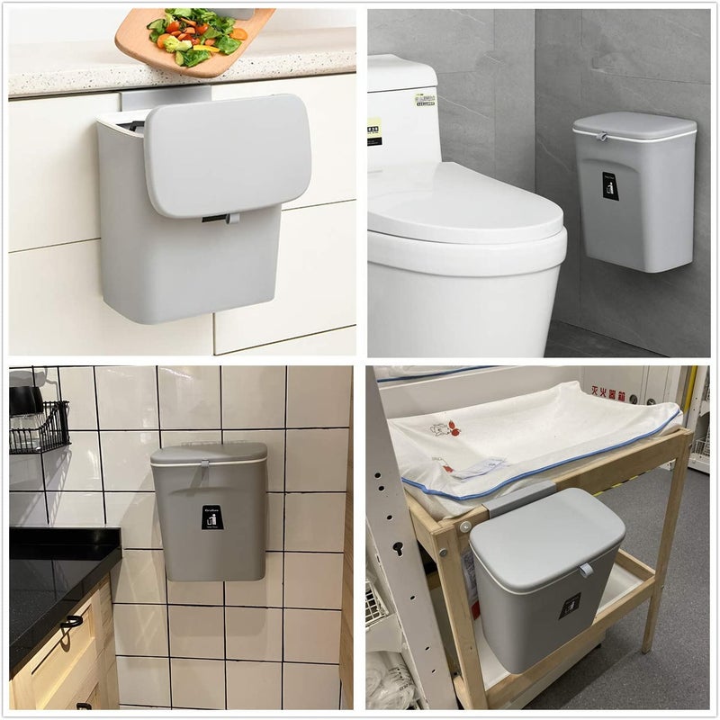 2.4-gallon hanging compost bin with lid, suitable for countertop or under-sink placement, gray - Image 1
