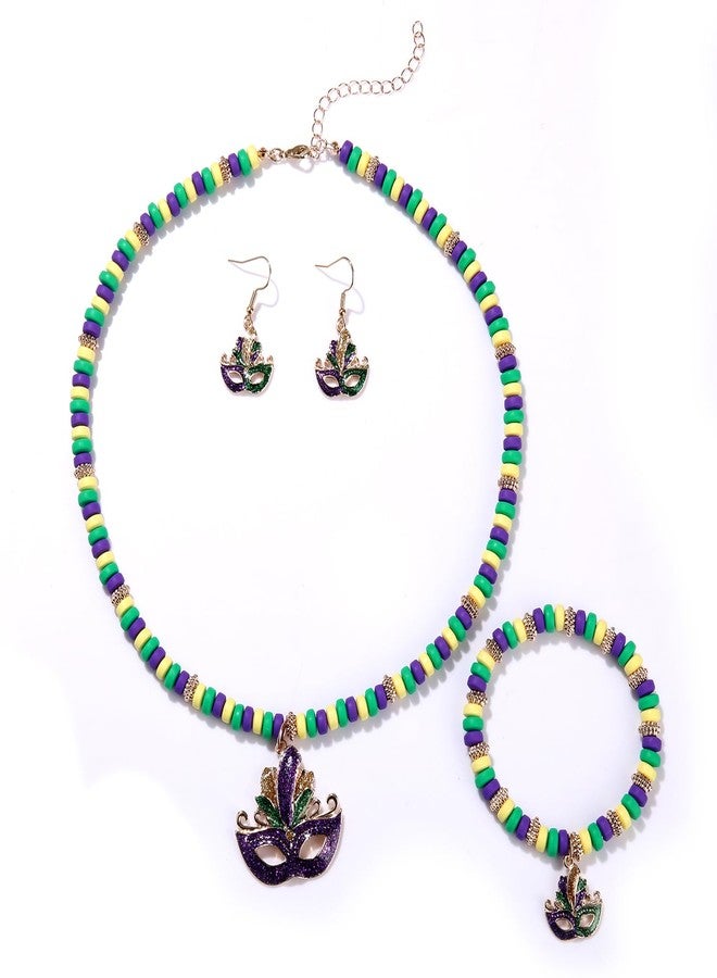ARATLENCH Mardi Gras Earrings Bracelet Necklace Jewelry Set Glitter Mask Earrings Mardi Gras Fleur De Lis Charm Bracelet Purple Green Gold Beads Choker Necklace Festival Carnival Parade Party Favor Gifts for - Image 5