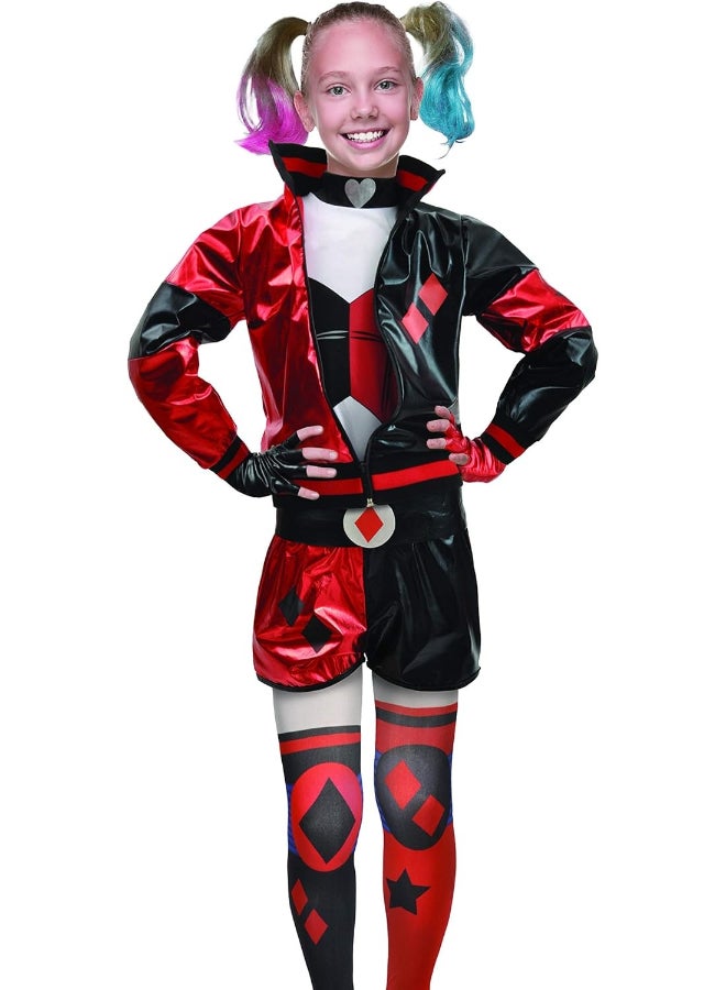 Ciao زي هارلي كوين للفتيات 8-10 سنوات | زي تنكري خارق من دي سي كومكس | يتضمن سترة، تي شيرت، شورتات وجوارب ساق - Image 2