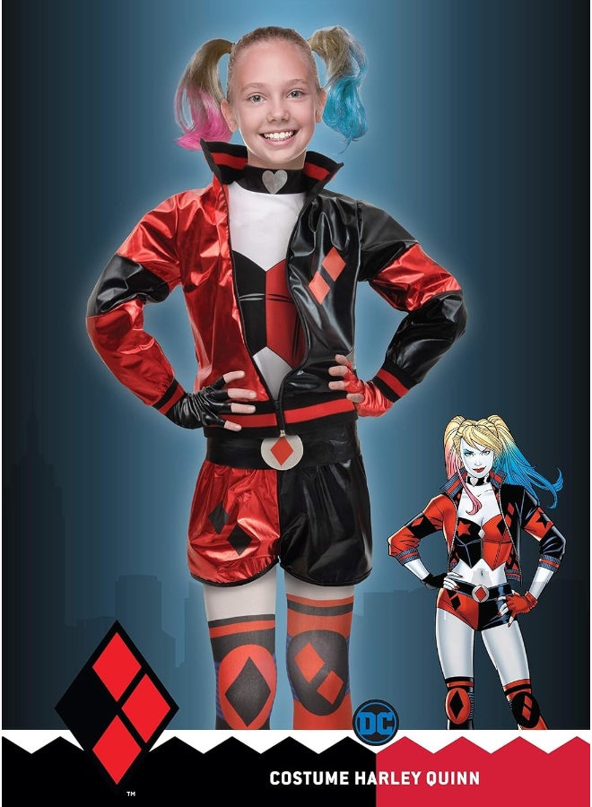 Ciao زي هارلي كوين للفتيات 8-10 سنوات | زي تنكري خارق من دي سي كومكس | يتضمن سترة، تي شيرت، شورتات وجوارب ساق - Image 4