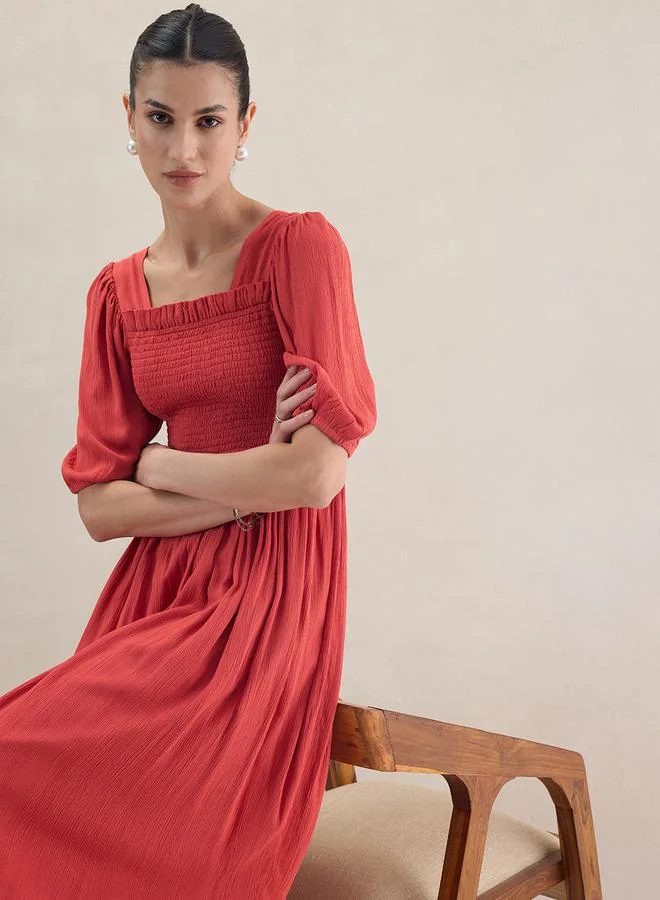 FEMELLA Shirred Bodice Midi Dress