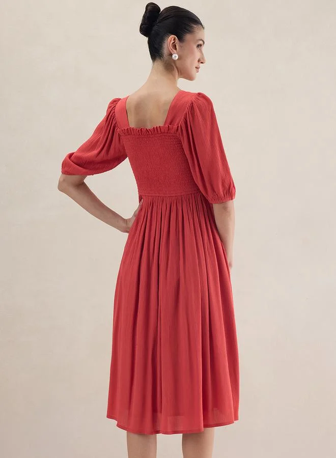 FEMELLA Shirred Bodice Midi Dress
