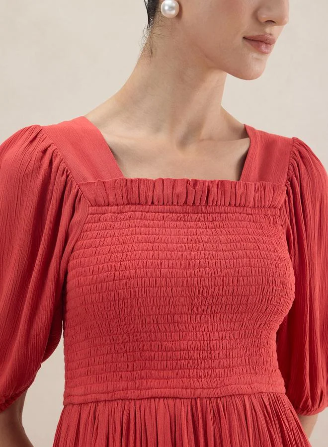 FEMELLA Shirred Bodice Midi Dress