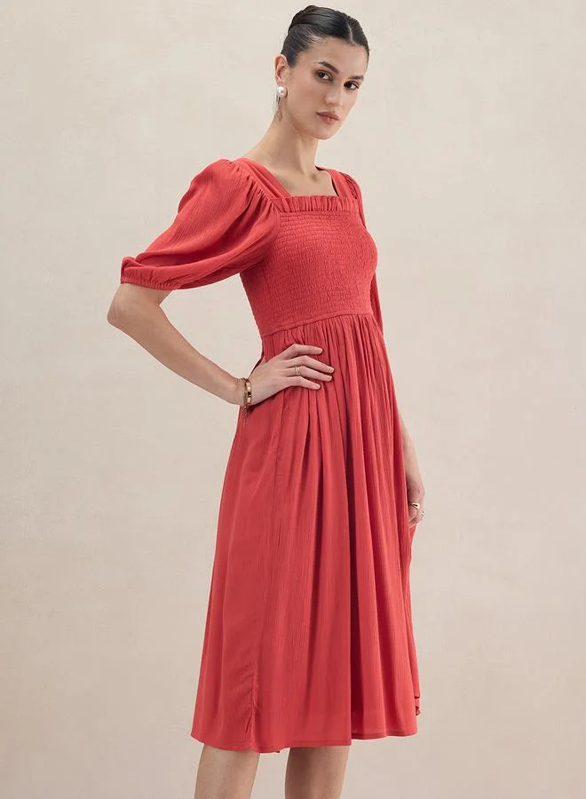 FEMELLA Shirred Bodice Midi Dress