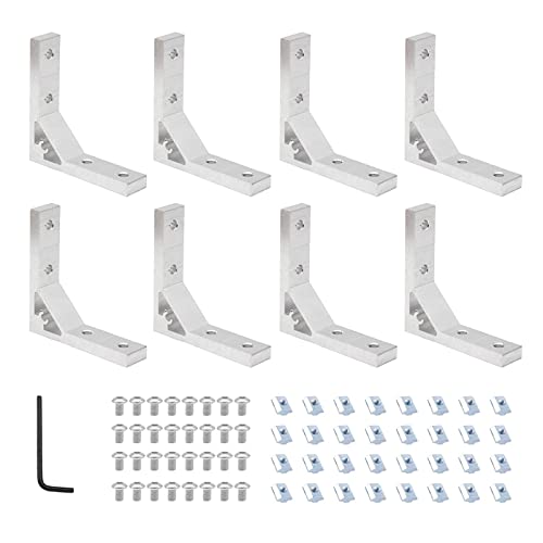 SeekLiny 8Pcs 2020 Corner Brackets Set with 32Pcs M5 T Slot Nuts, 32Pcs M5x12mm Hex Socket Cap Screw and 1Pcs M3 Wrench for 2020 Series Aluminum Extrusion Profile - Image 1